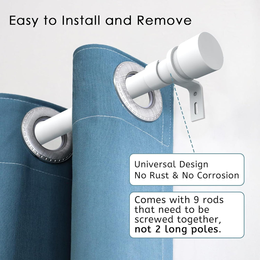 Curtain Rods for Windows 16 to 144 Inches Adjustable Length 1 Inch Diameter Window Curtain Rod with Aluminium End Cap