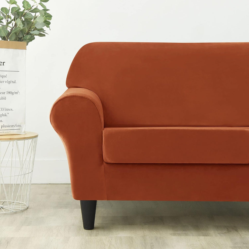 3 Pieces Sofa Slipcover Stretch Velvet Sofa Covers for 2 Cushion Couch Loveseat Covers Soft Couch Cover with Elastic