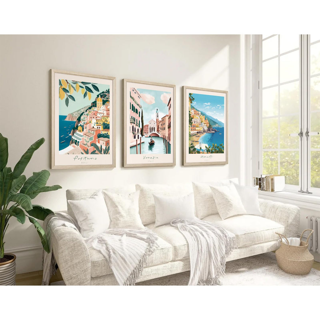 Italy Amalfi Coast Wall Art Italian City Canvas Wall Decor Italy Travel Landscape Wall Art Posters Blue Venice Beach