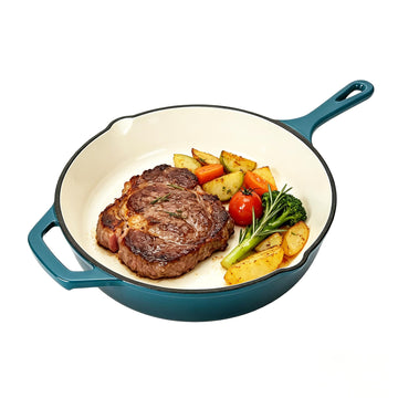 Enameled Cast Iron Skillet, Non Stick Fry Pan for Stove top and Oven (Peacock Blue, Skillet 10 inch)