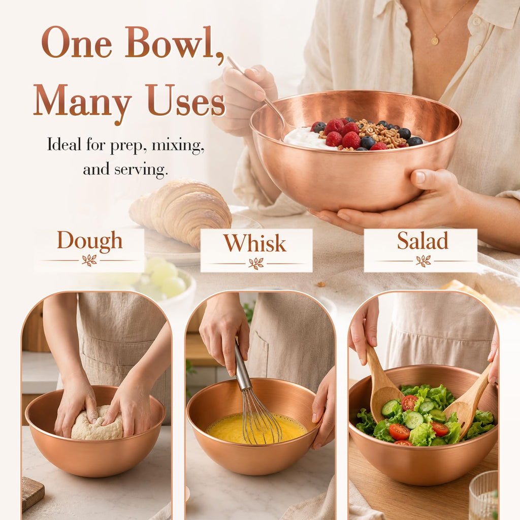 8 Inch Pure Copper Bowl, 99.99% Copper Bowl for Family Friends, Copper Mixing Bowl for Salad, Decorative and Kitchen