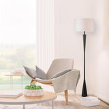 67224 70" Floor Lamp, Matte Black Finish, White Fabric Shade, Modern Tapered Frame, E26 Base