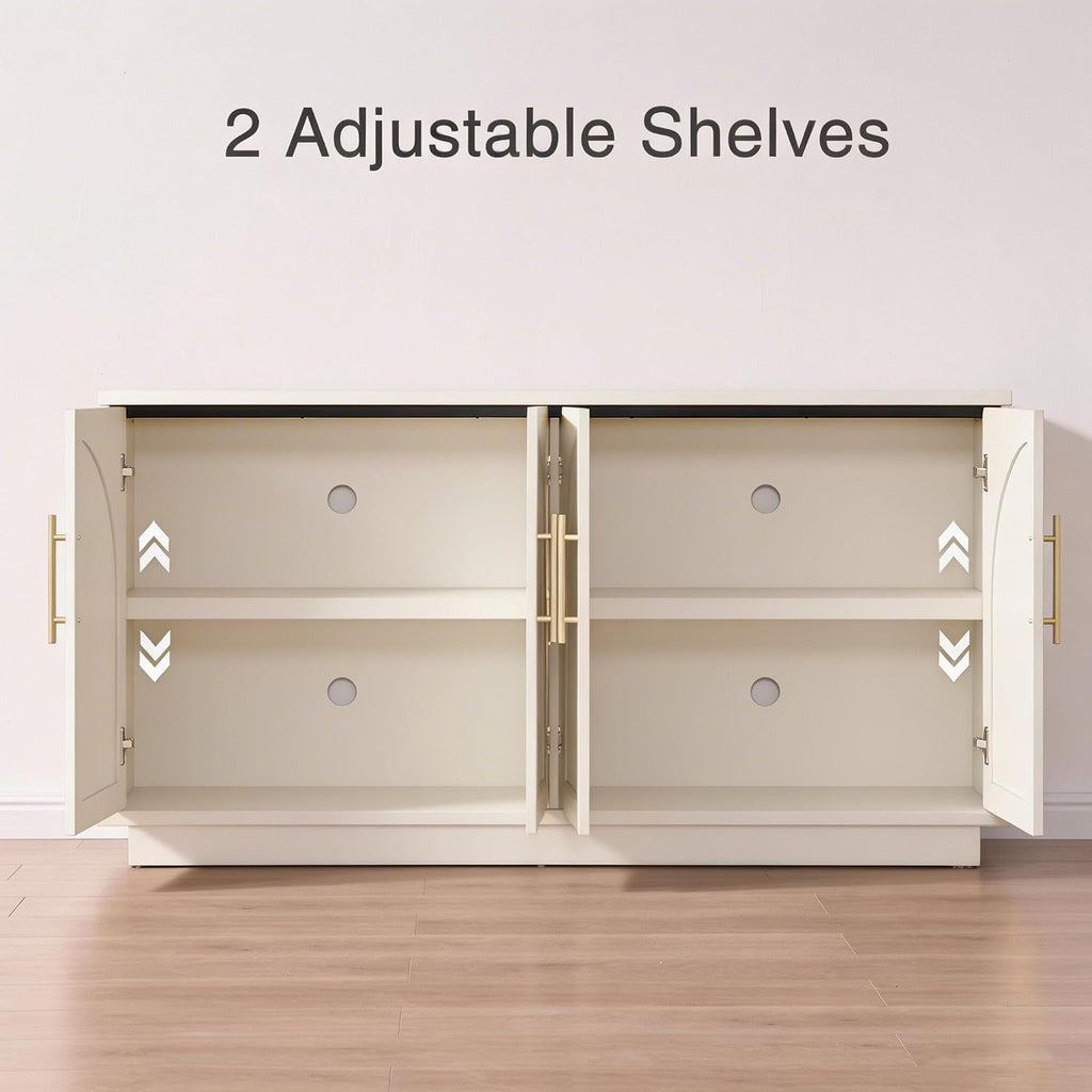 Buffet Cabinet with Storage, 59'' Modern Arched Sideboard Cabinet w/Adjustable Shelves, Wood Media TV Console Table