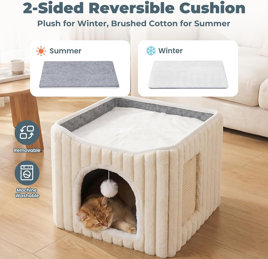 3-in-1 Cat Cave Bed for Indoor Cats with Scratch Pad