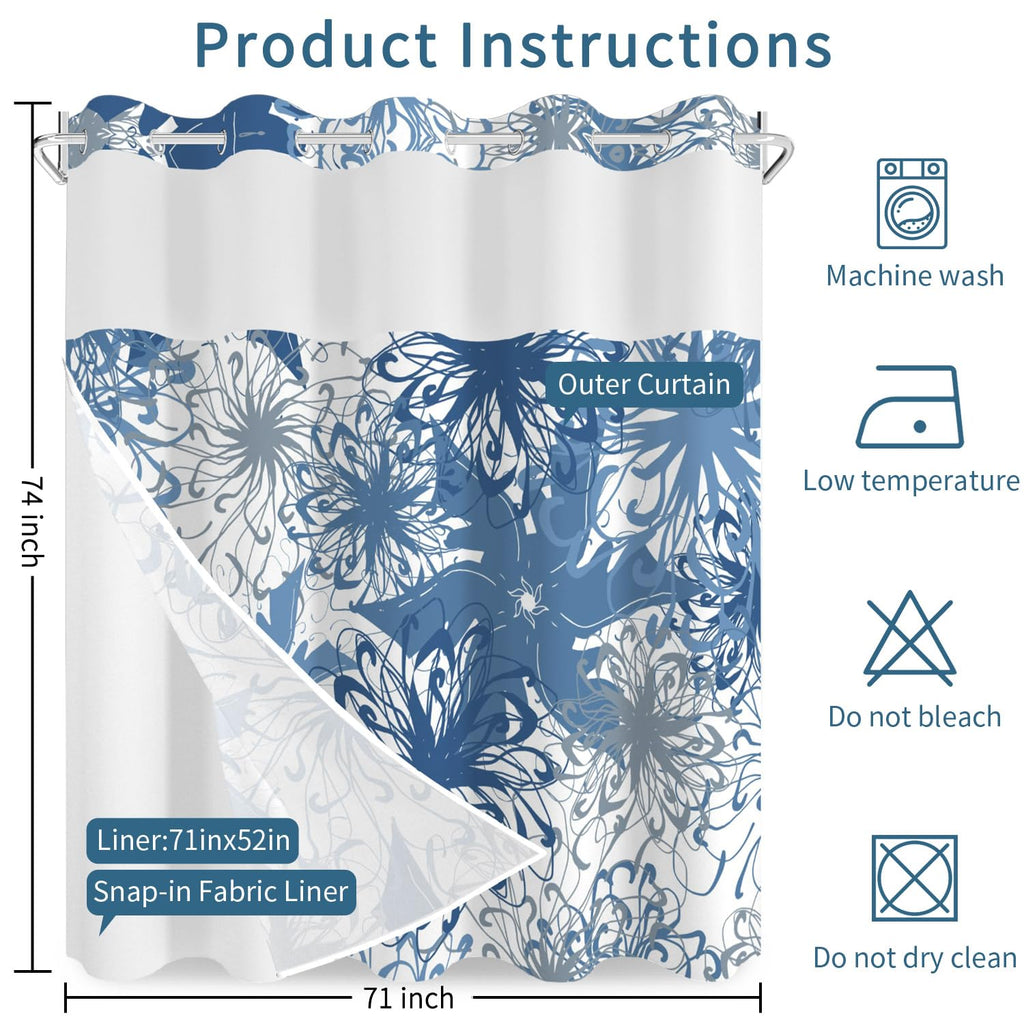 Modern Abstract Mandala Floral Bathroom Shower Curtain Sets, 71x74