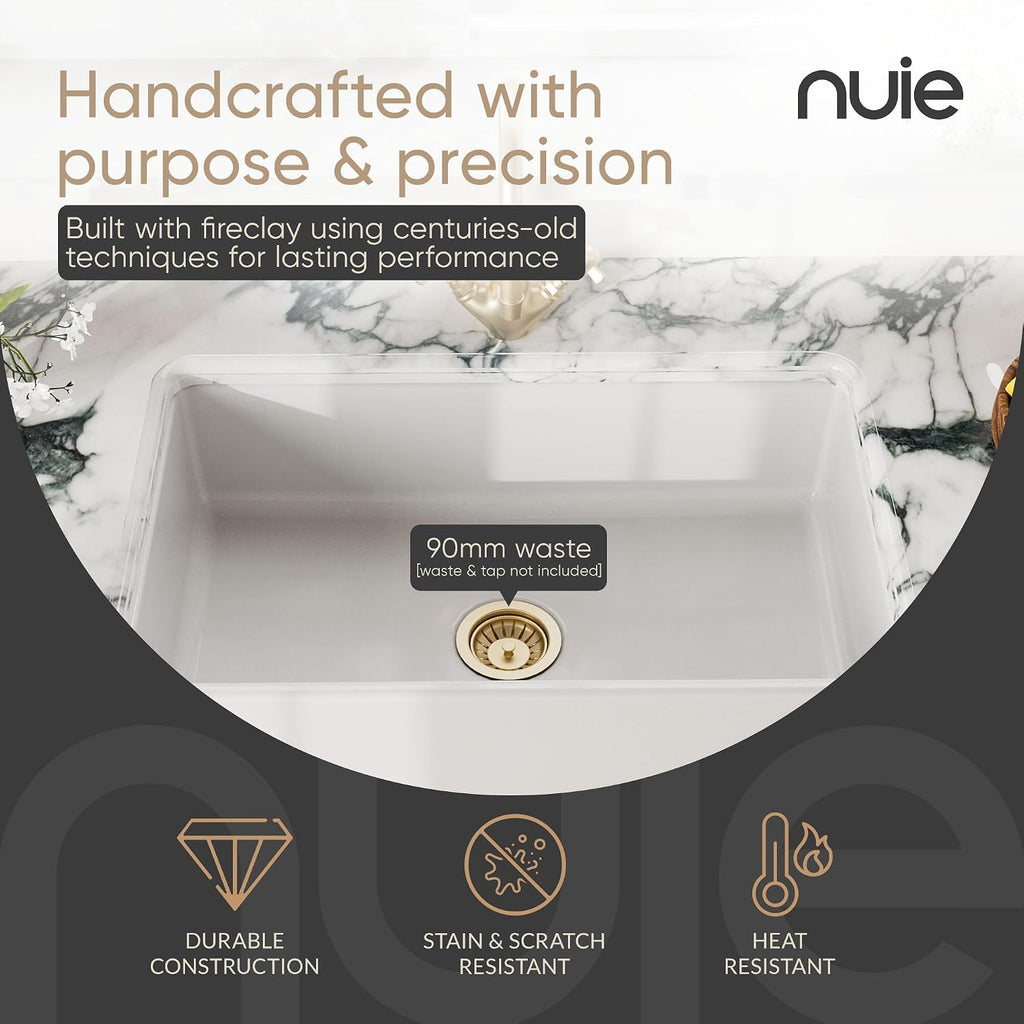 White Kitchen Sink 30 inch Single Bowl Apron Front Farmhouse Sink with Central Drain Position, Fireclay Ceramic