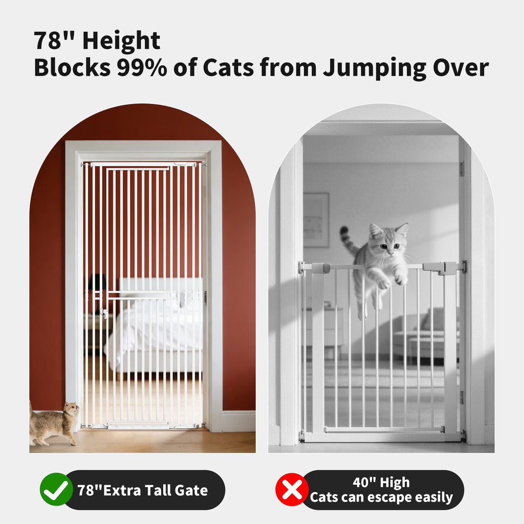 78.74" Extra Tall Cat Gate for Doorway, Wide Adjustable 27.56"-41.7" No Drilling Pet Proof Safety Door Gate, Pressure