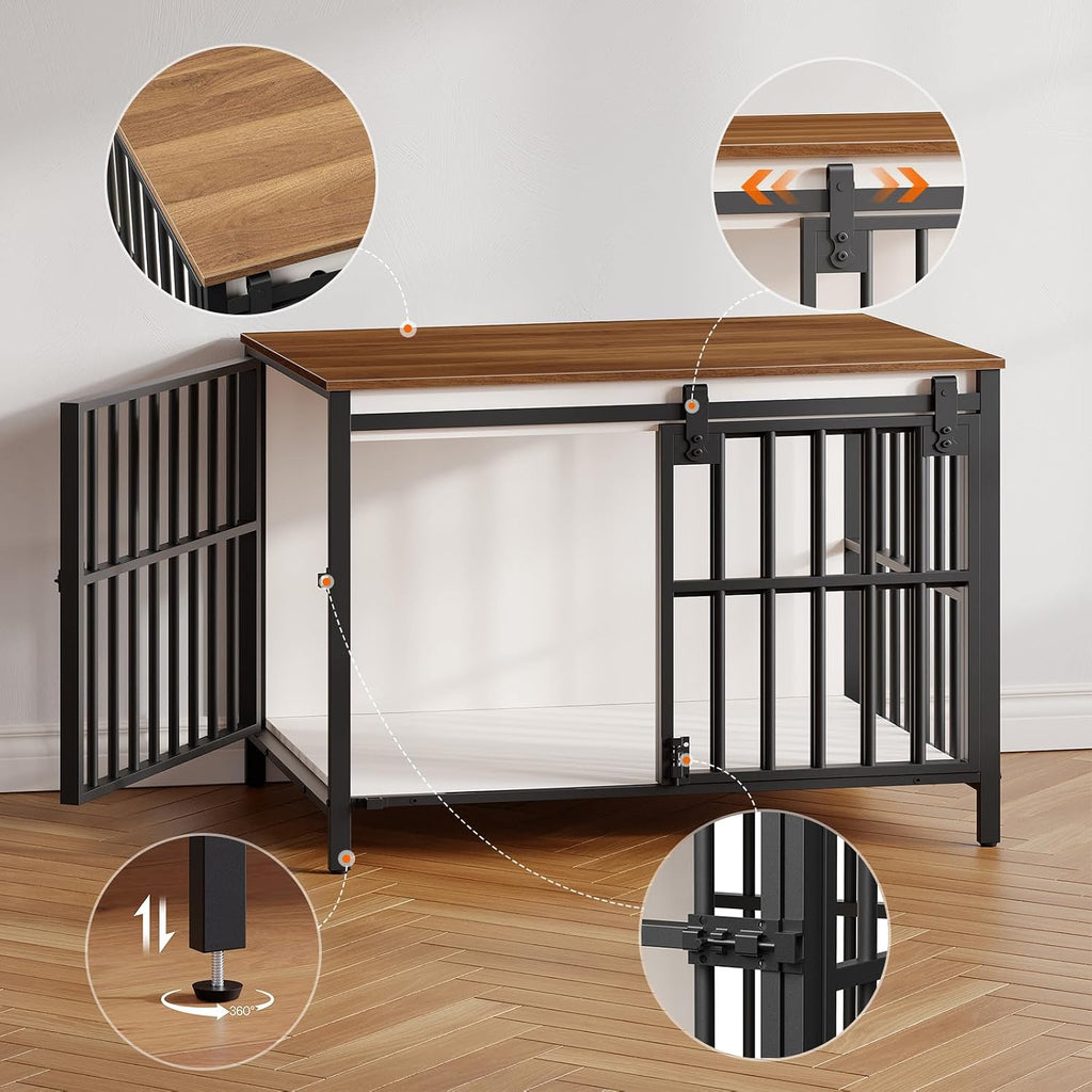 Dog Crate Furniture with Sliding Barn Door, Dog Kennel Indoor for Medium/Large Dogs, Heavy Duty Dog Cage with 2