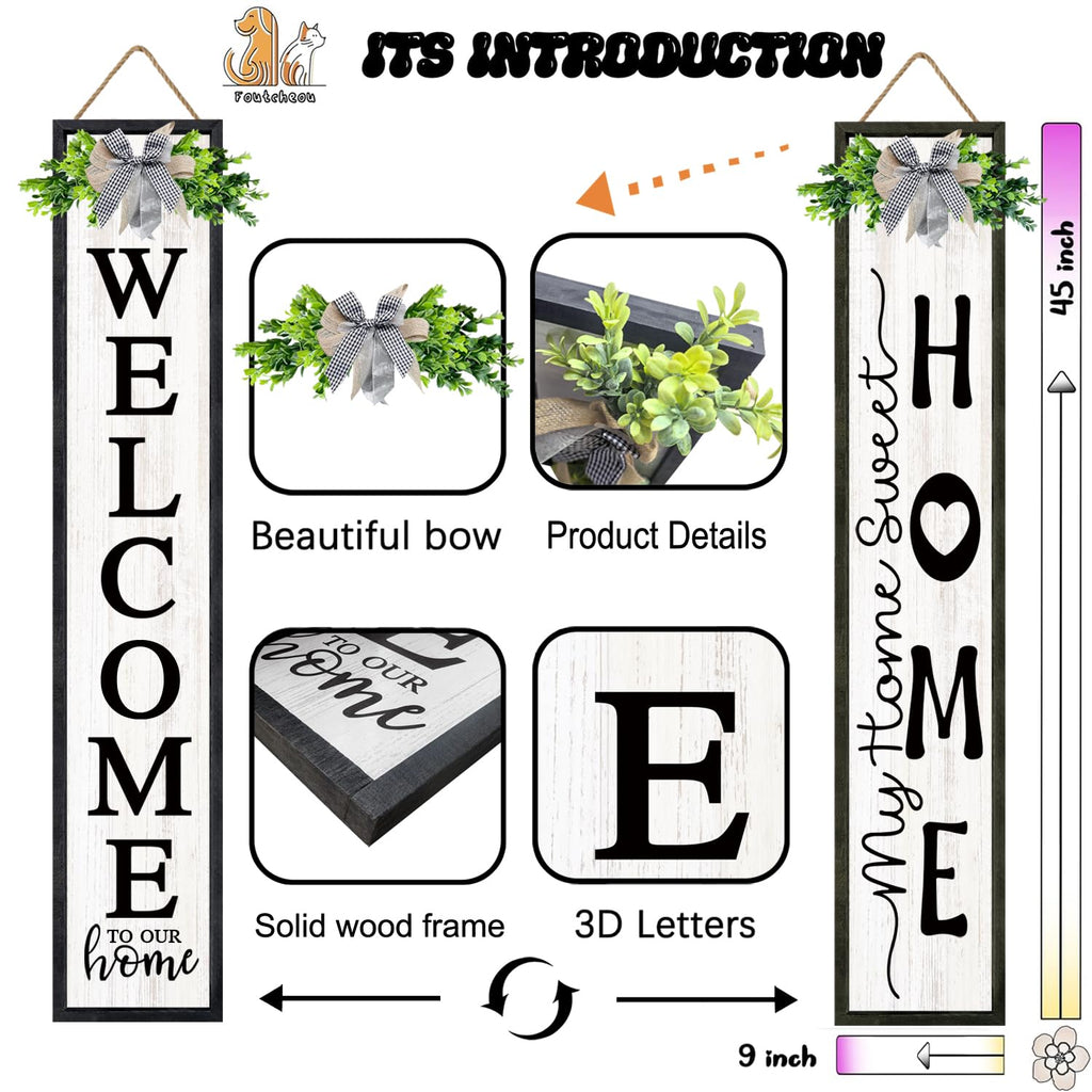 Double-sided Welcome Sign for Front Porch Door, 45"X9", Black