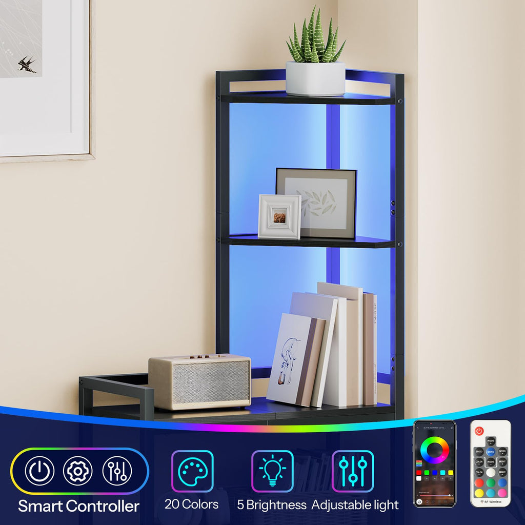 5-Tier Corner Shelf Stand, Corner Shelf with LED Light, 56.3" Tall Corner Bookshelf, Display Rack Storage Organizer