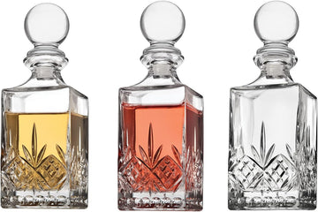 Mini Whiskey Decanter Barware Set - Dublin Crystal Collection for Liquor Whisky Vodka or Wine - 10oz - Set of 3