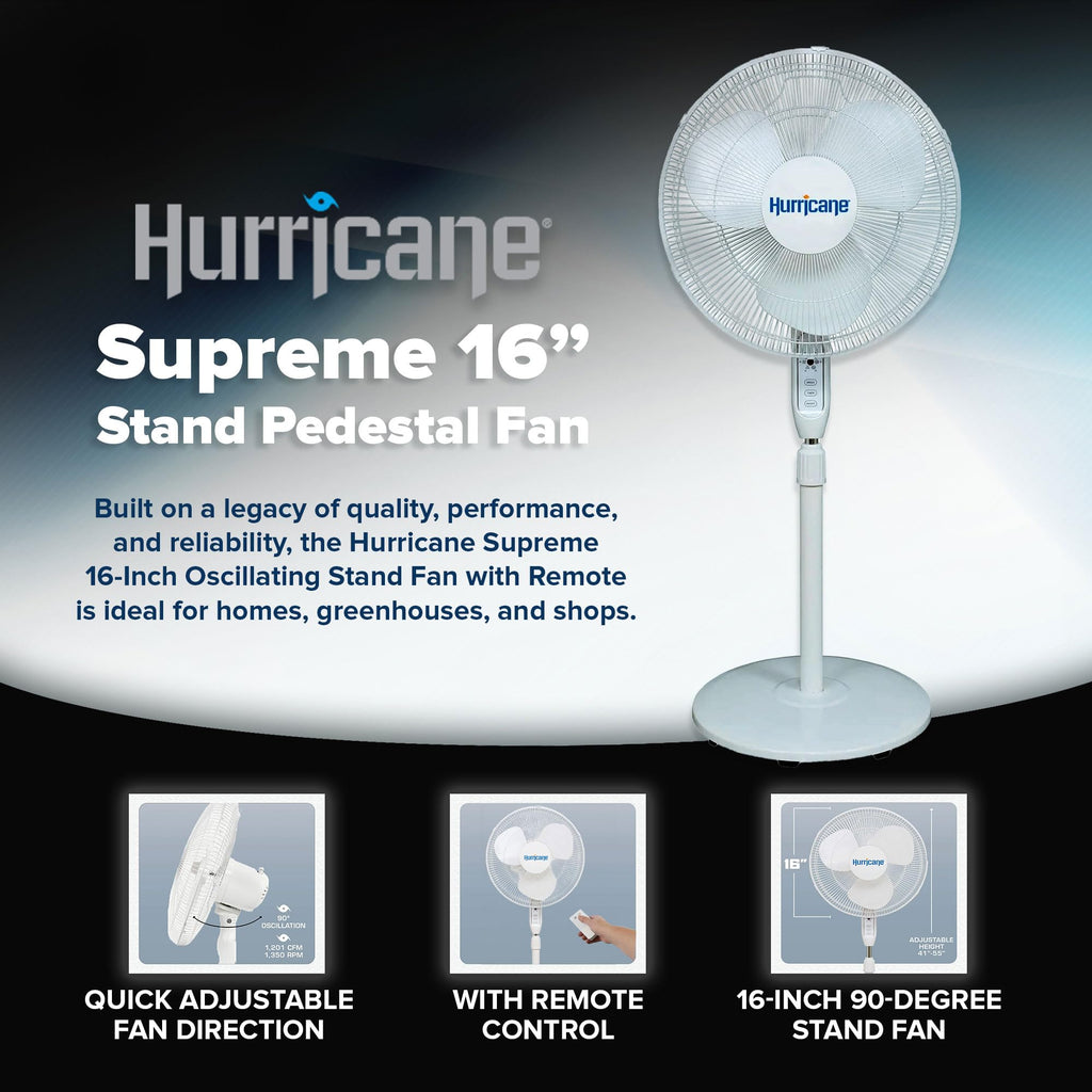 2-Pack Supreme 16-Inch Oscillating Pedestal Stand Fan with Remote, White - Quiet Operation Corded Electric Cooling