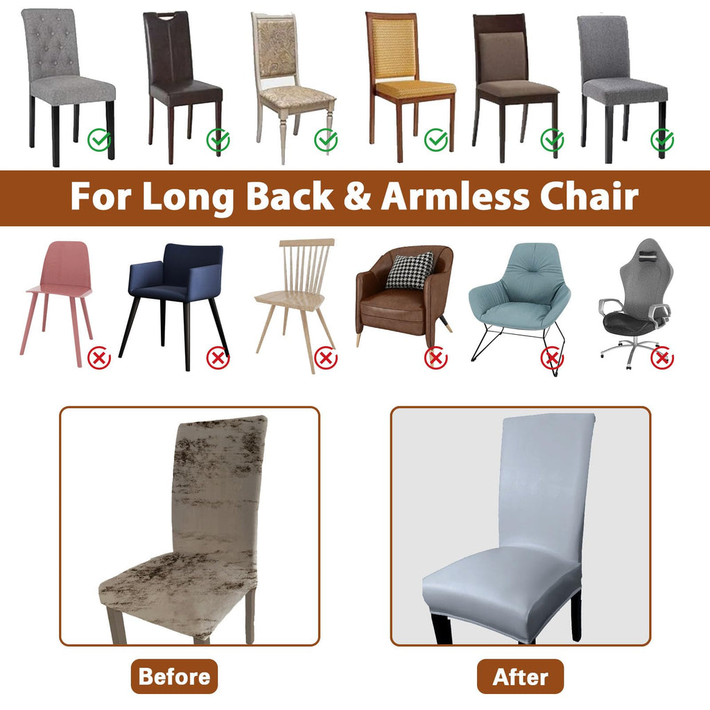 Gray Leather Chair Covers for Dining Chairs Set of 6, Faux Leather Dining Chair Covers Removable Wipeable Parson