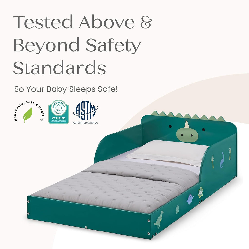 Dino Wood Floor Toddler Bed with Reusable Stickers, Green