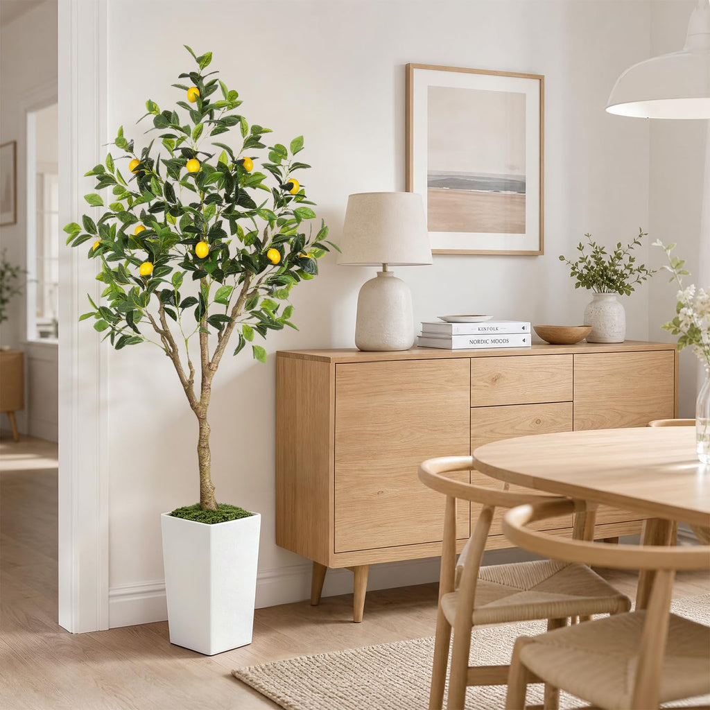 6FT Artificial Lemon Tree with White Tall Planter
