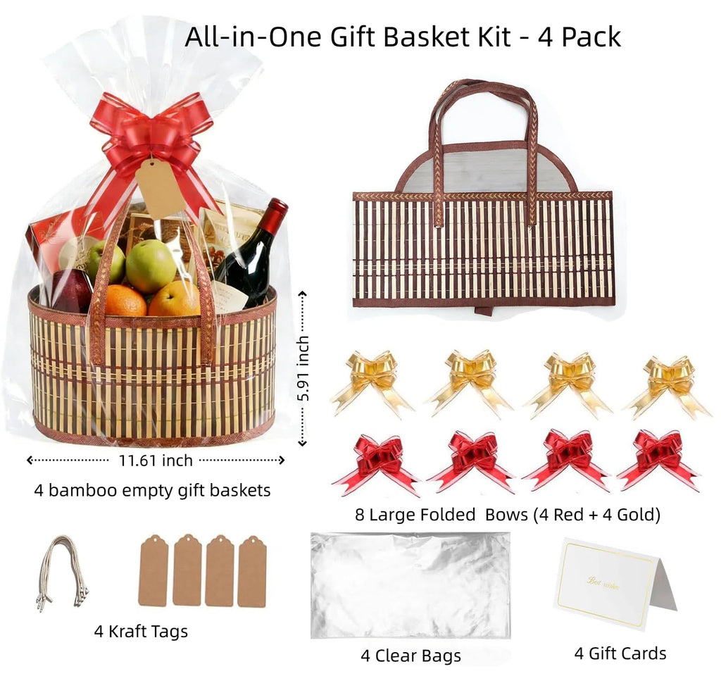 4 Set Baskets for Gifts Empty Bulk Large Woven Bamboo Gift Basket Empty