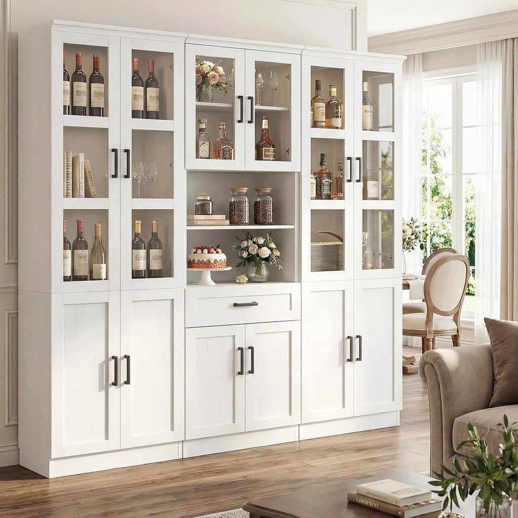 80" Tall Kitchen Pantry Storage Cabinet with Doors and Shelves | Freestanding Kitchen Hutch Pantry Cabinet with Glass