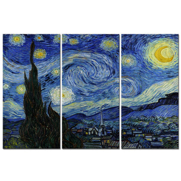 Large 3 Panel Canvas Painting Wall Art Starry Night by Van Gogh Famous Oil Paintings Reproduction Modern Giclee