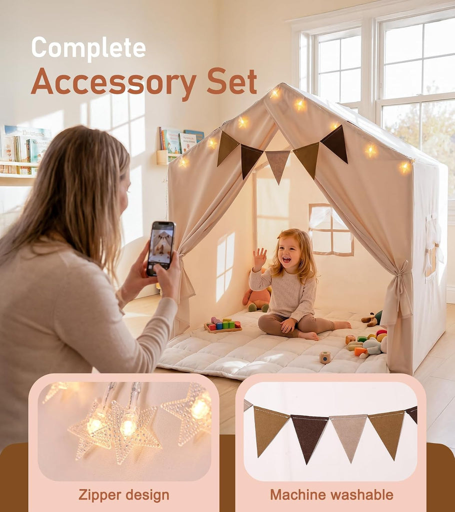 Kids Play Tent with Star Lights & 2 Windows, Large Reading Nook & Playhouse for Indoor & Outdoor Use, Play Tent