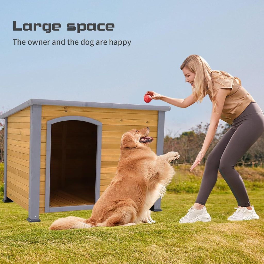 44.5" L Extra Large Dog House Outdoor Weatherproof Wooden Dog Kennel Dog Houses for Large Dogs Outside Indoor Dog