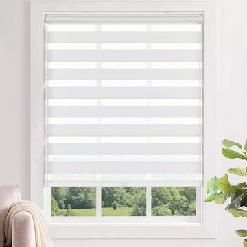 No Tools No Drill Cordless Zebra Blinds 25x48, White | Dual Layer Light Control for Day and Night, Light Filtering