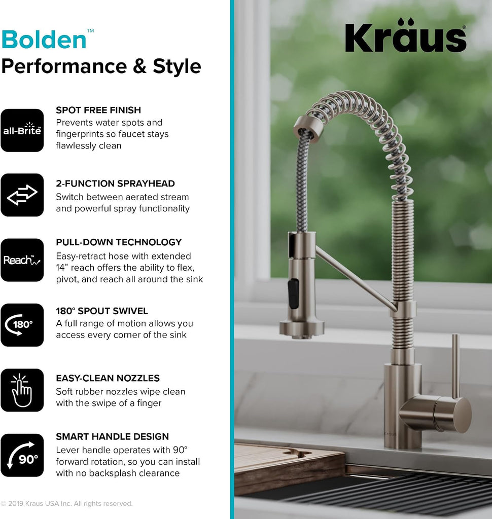 Bolden 18-Inch Single Handle Commercial Style Pull-Down Kitchen Faucet with Soap Dispenser in Matte Black