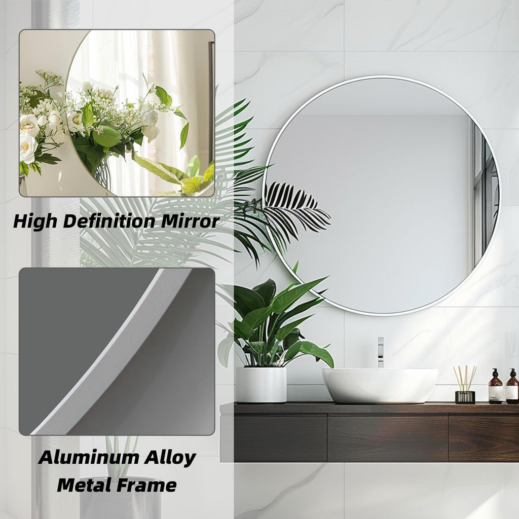 Round Bathroom Mirror, Circle Mirror, White, 24" L x 24" W, 1 Pack