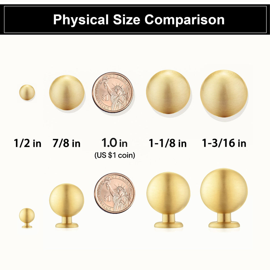 Solid Brass Cabinet Knobs, Gold Drawer Dresser Knobs,1.1"