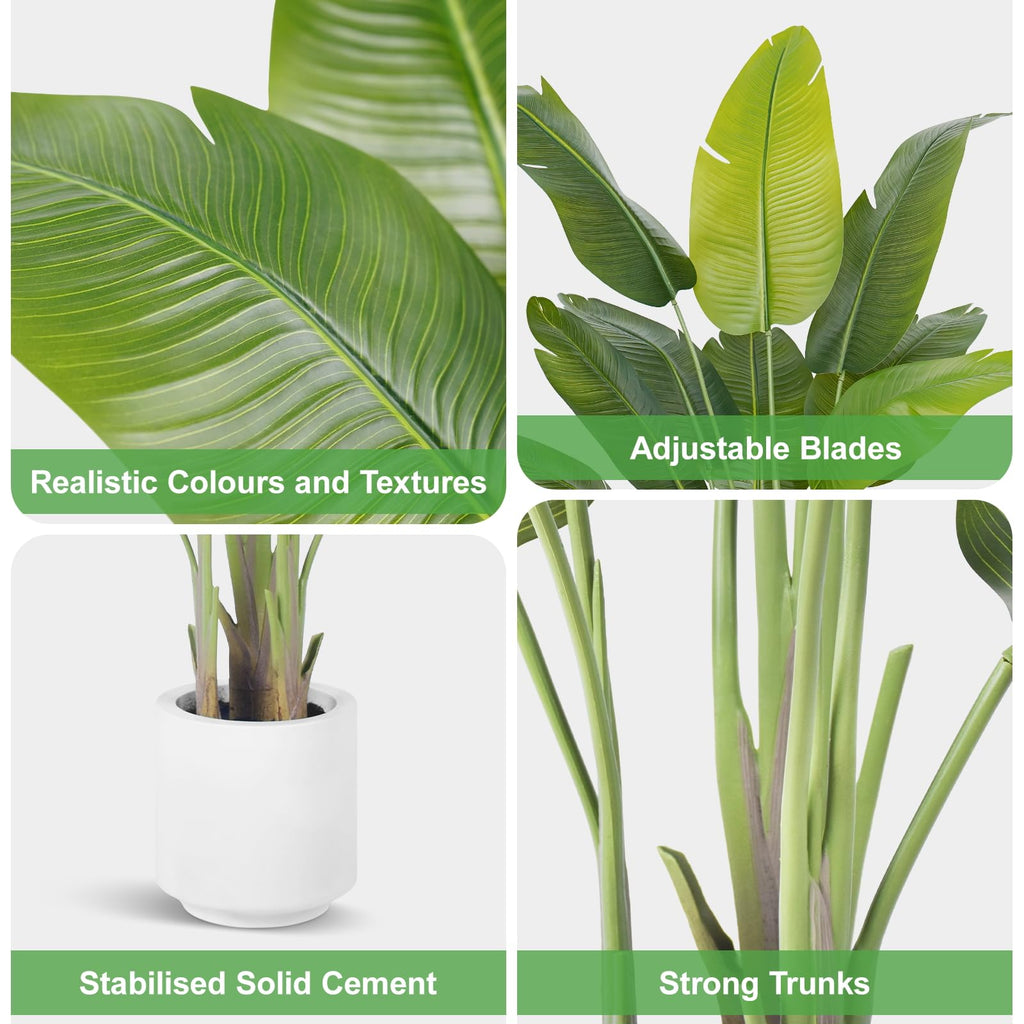 Artificial Bird of Paradise Plant 6.5Ft Tall Fake Tropical Palm Tree Large Fake Plants with 15 Silk Banana Leaves