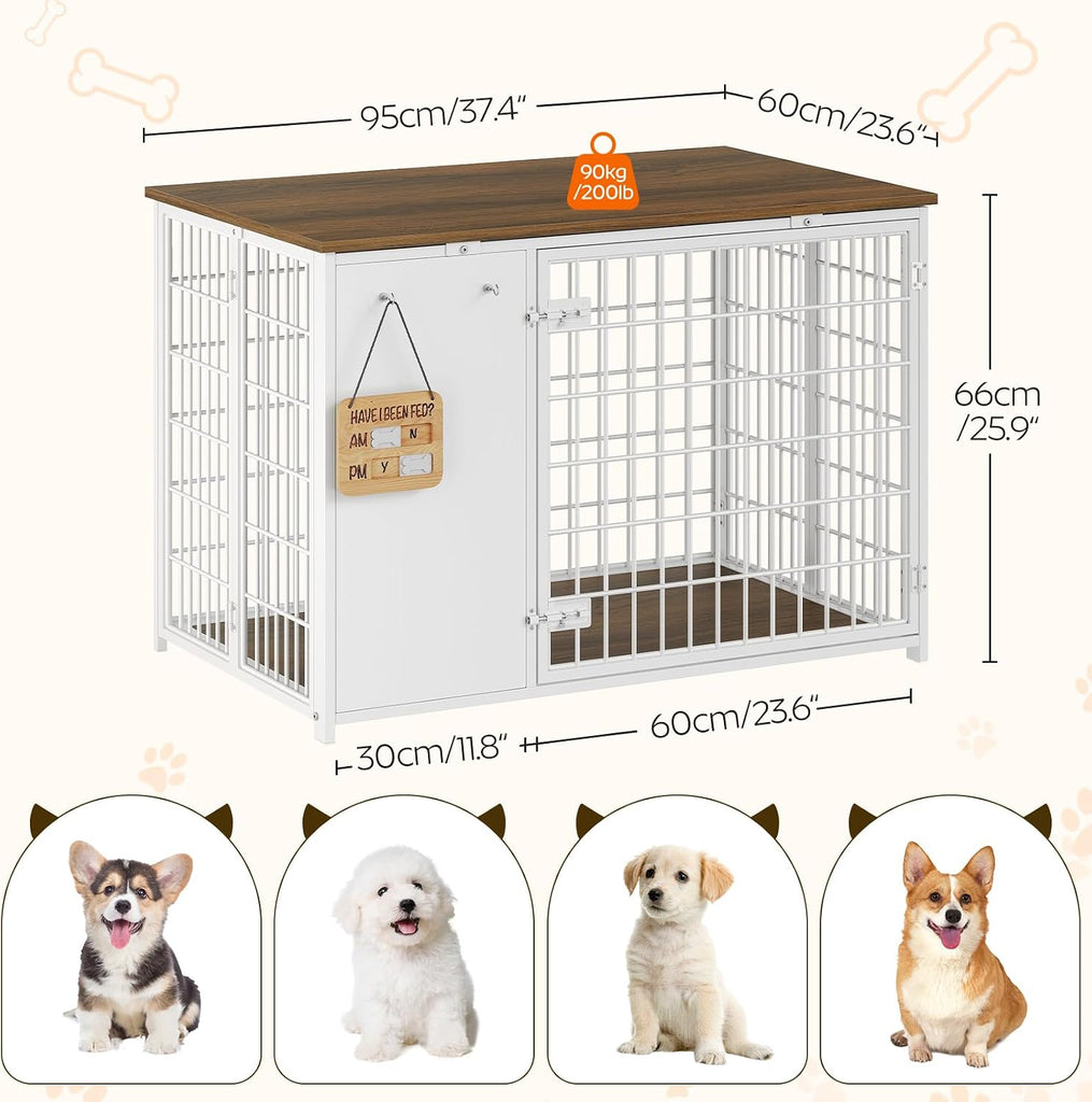 Foldable Dog Crate Furniture, Dog Crate with DIY Frame, Heavy Duty Dog Kennel Indoor with Hooks, Wooden Dog Cage End