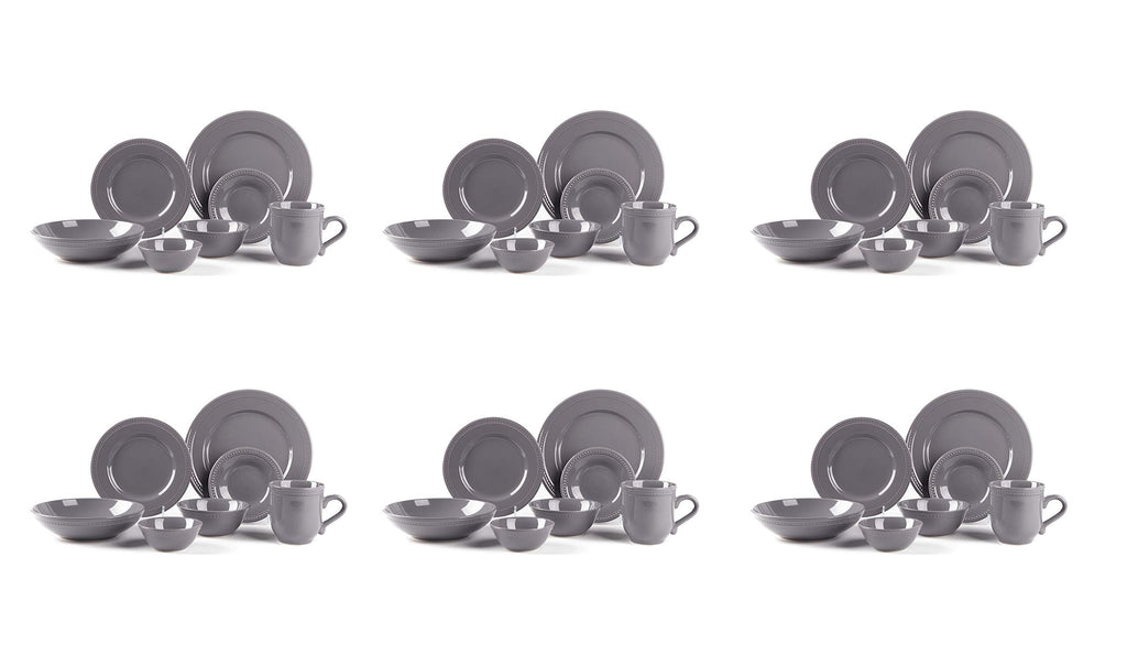 42-Piece Pearl Dots Stoneware Dinnerware Set, Grey, Service for 6
