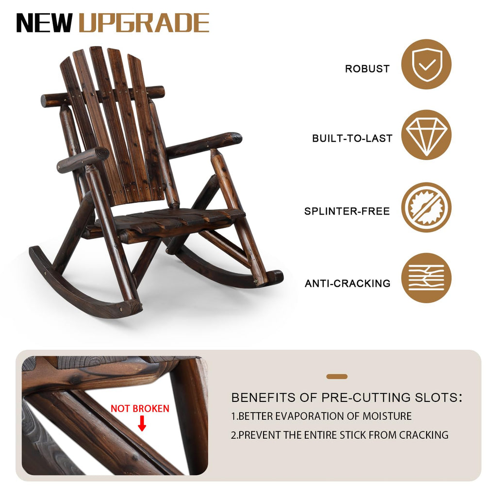 Wooden Rocking Chair Set of 2, Fir Log Adirondack, Dark Brown