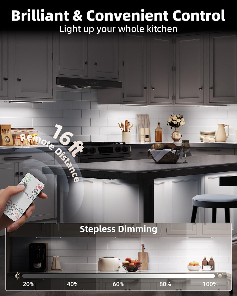 Under Cabinet Lighting, 2400mAh Motion Sensor Light, LED Closet Lights Wireless, 6500K Dimmable, Timer