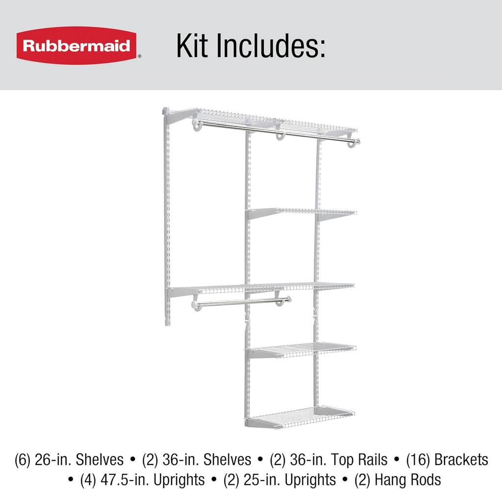 Configurations Deluxe Custom Closet Kit 4-8Ft. Adjustable Metal Wire Shelving White Finish Expandable Organization