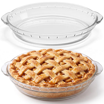 2 Pcs Mini Glass Pie Pan 10 Inches, Gold Baking Dish with Handles