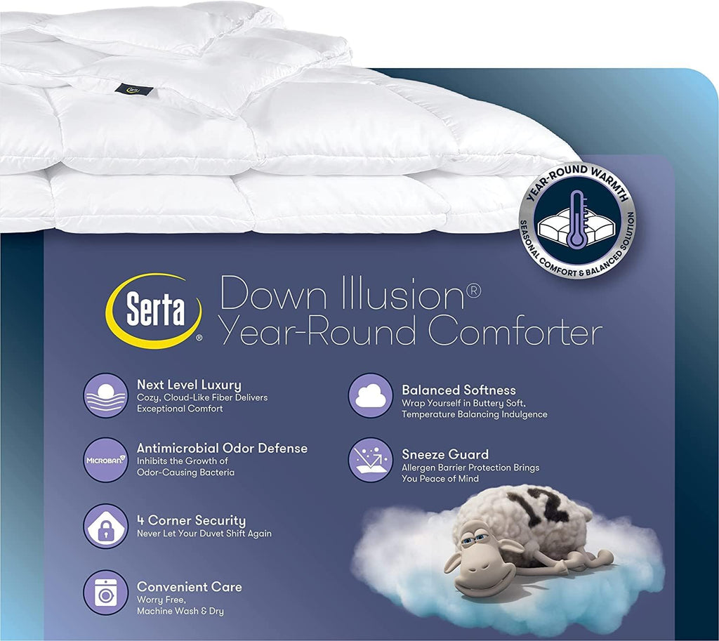Down Illusion All Season Hypoallergenic Down Alternative Comforter with Corner Loops, Full/Queen, Wh