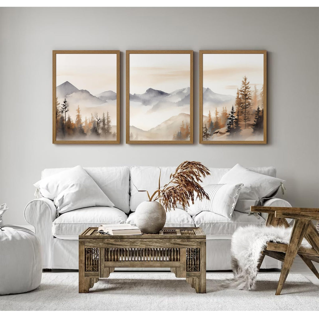 Neutral Mountain Wall Art Decor Set of 3 Forest Canvas Wall Art Poster Landscape Wall Art Artwork Modern Pictures