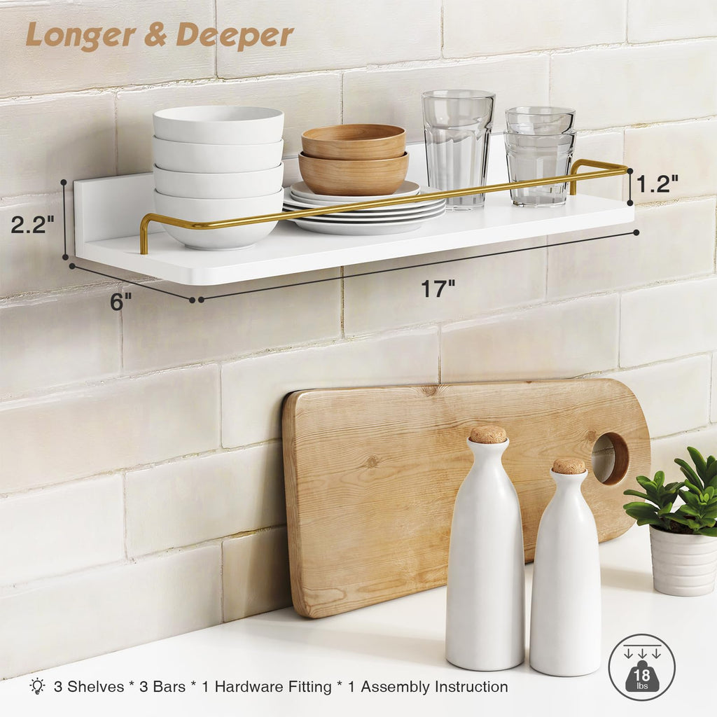 Gold Floating Shelves for Wall Decor, Bathroom Shelves Over Toilet