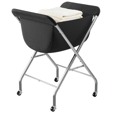 Laundry Basket with Wheels, Collapsible Laundry Hamper, Black