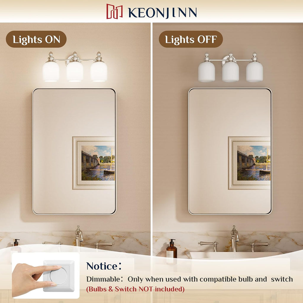 4-Light Brushed Nickel Vintage Bathroom Light Fixtures Over Mirror | 2X Thicker Frosted Glass Shade, UL Listed E26