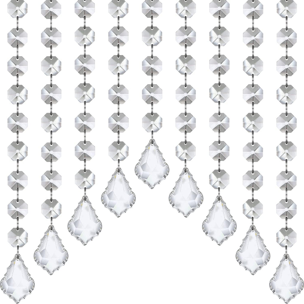 33ft Crystal Garland Strands, String of Beads w/Crystal Maple Leaf Prism Pendant