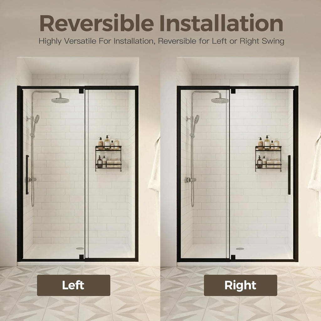 44-48" W x 72" H Pivot Shower Doors, Semi-Frameless Swing Glass Shower Doors Water Repellent