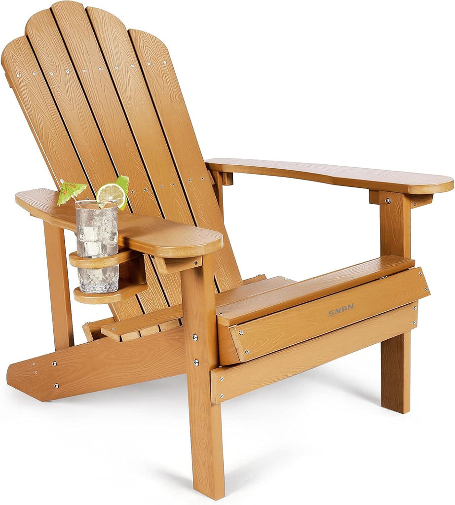 Adirondack Chair with Cup Holder, All-Weather Plastic Patio Chair for Garden&Outdoor Fire Tables, Fade-Resistant