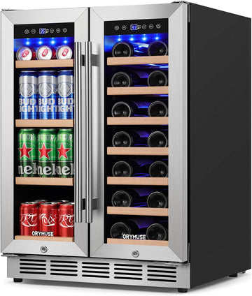 24 Inch Dual Zone Wine and Beverage Refrigerator, Built-in or Freestanding Coole