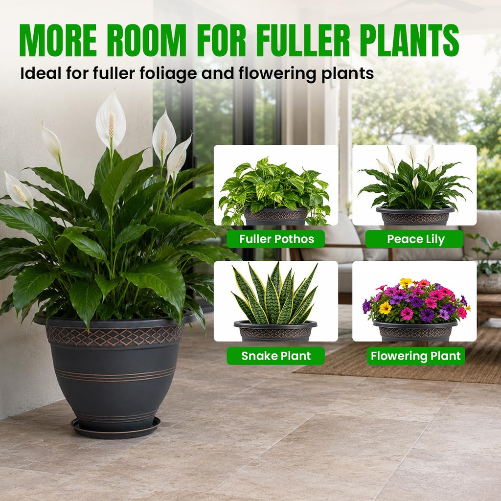 12 Inch Pots for Plants, 4 Pack, Copper Plaid