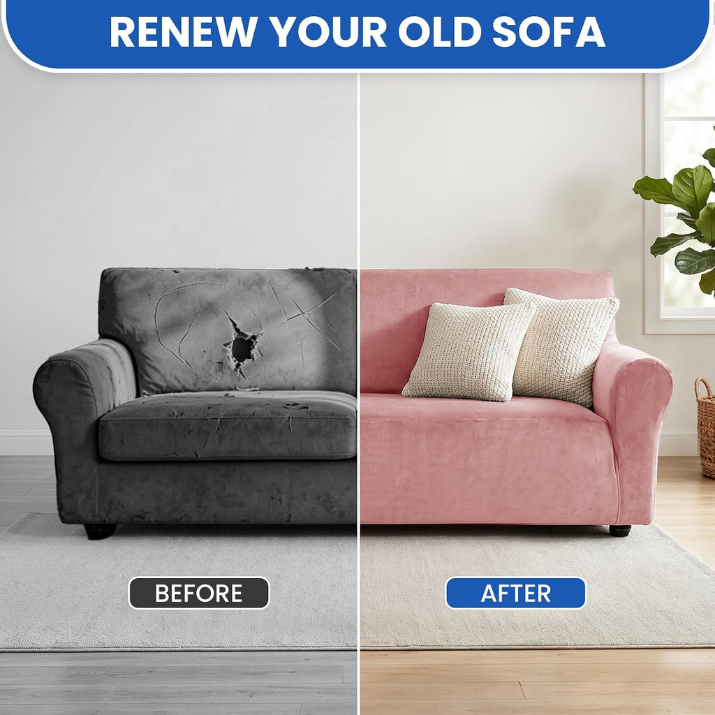 Velvet XL Sofa Cover, Stretch Washable Slipcover for Pets, Pink