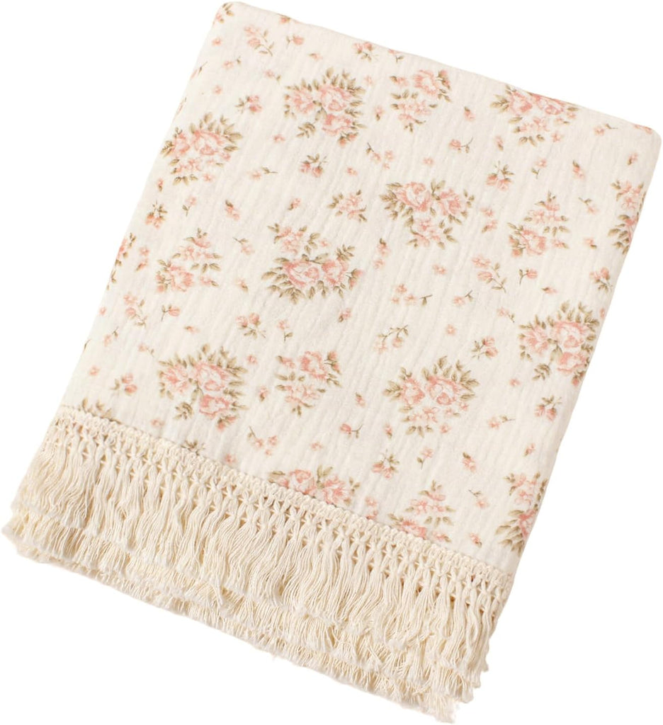 Muslin 100% Cotton Throw Blanket, Bed, Travel (Floral C,50"x70")