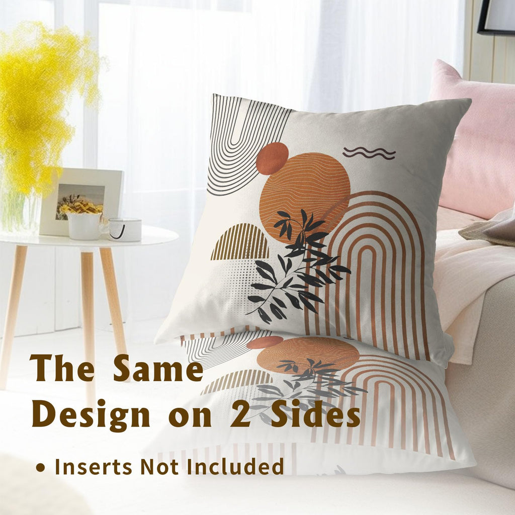 Boho Throw Pillow Covers 20x20 Inch Set of 2 Mid-Century Modern Cushion Case Geometric Tropical Leaf Sun Decorative