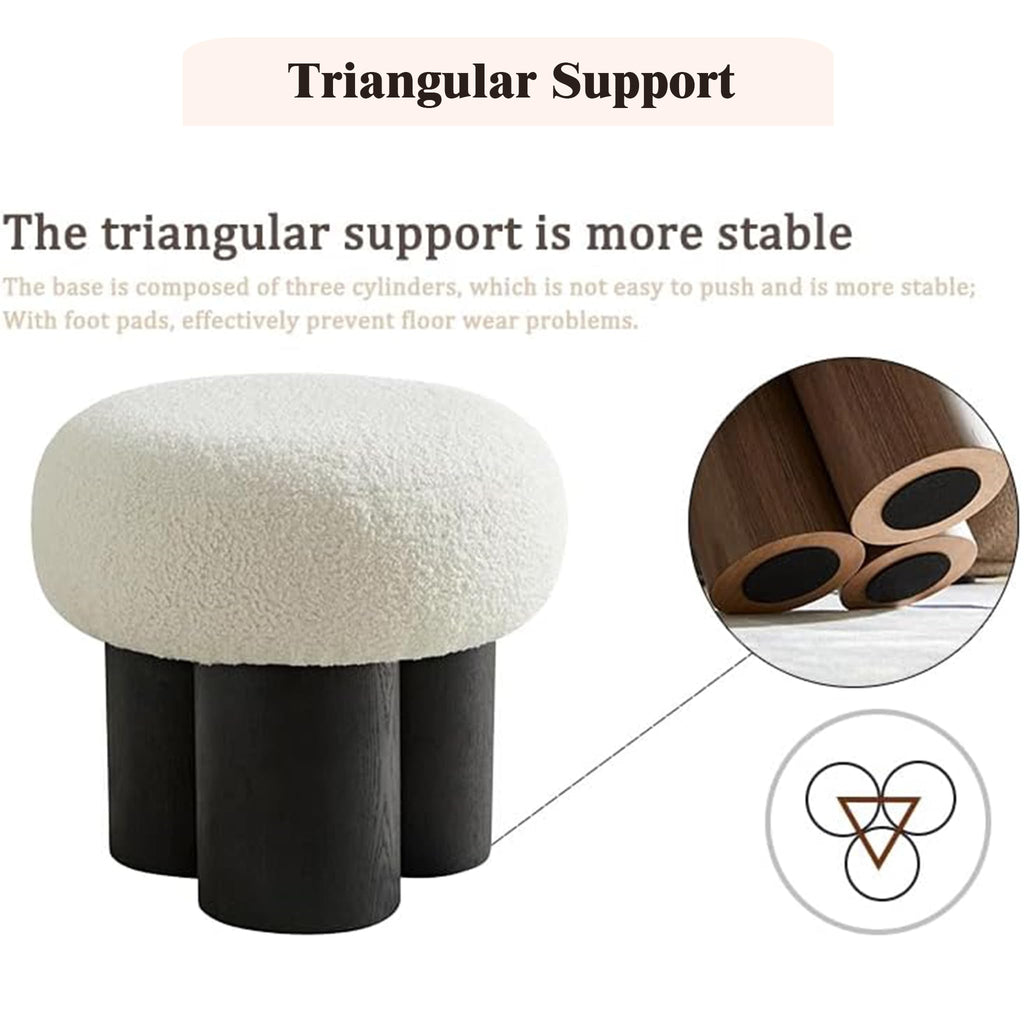 16.54" Mushroom Ottoman Footstool, Boucle Ottoman, Teddy Fabric Foot Rest with Non-Skid Legs Sofa Stool or