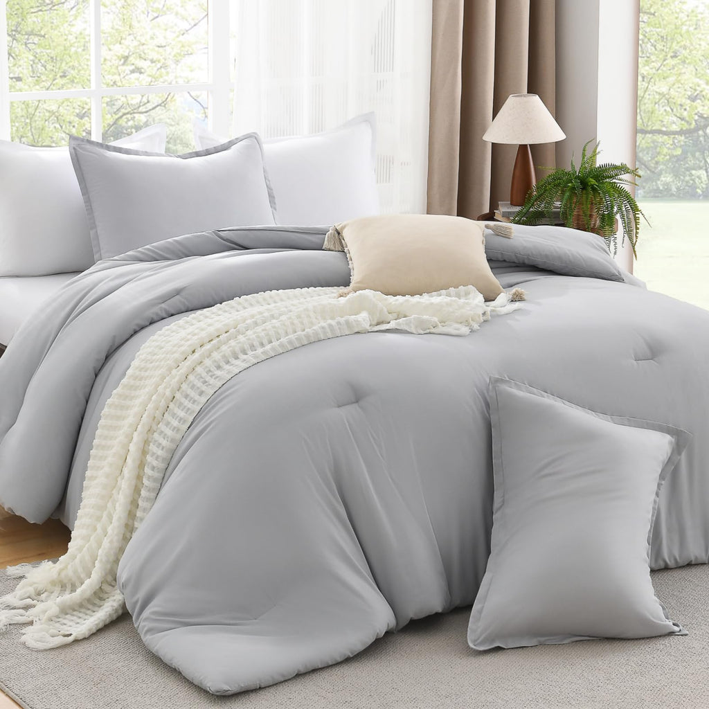 Comforter Set Light Grey Fluffy Lightweight Bed Set